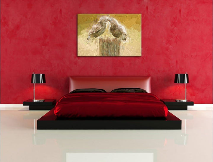 Pixxprint Küssende Eulen Kunst als Leinwandbild/Grösse: 100x70 / Wandbild/Kunstdruck/fertig bespannt