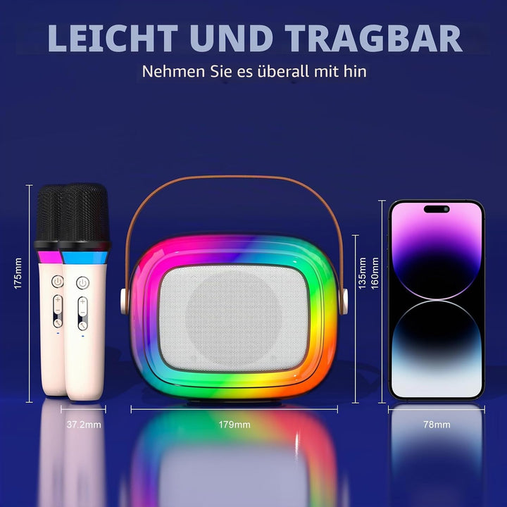 GUYUCOM Karaoke Machine mit 2 Kabellose Mini Mikrofon für Kinder und Erwachsene, Tragbaren Bluetooth