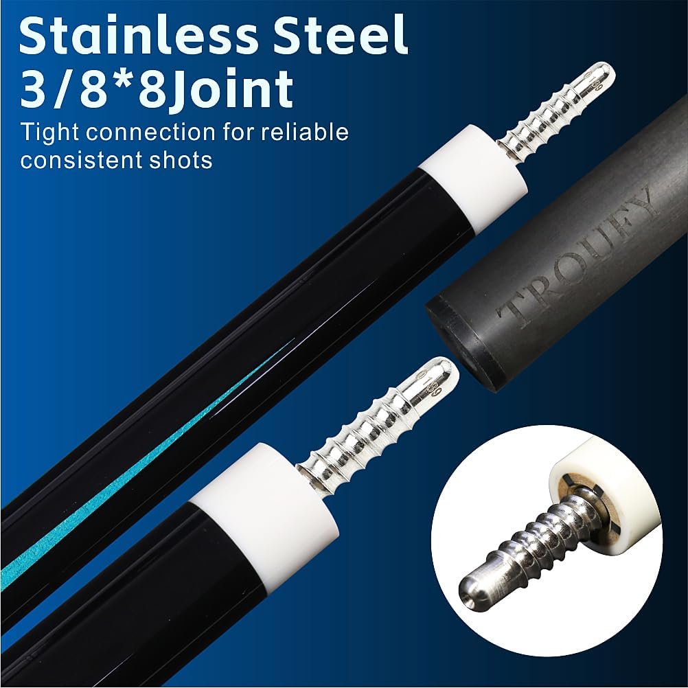 Carbon Fiber Pool Cue 12.5mm Tip 3/8x8 Joint Billiard Stick with Extension,Professional Cue Stick wi