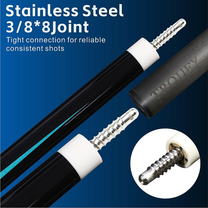 Carbon Fiber Pool Cue 12.5mm Tip 3/8x8 Joint Billiard Stick with Extension,Professional Cue Stick wi