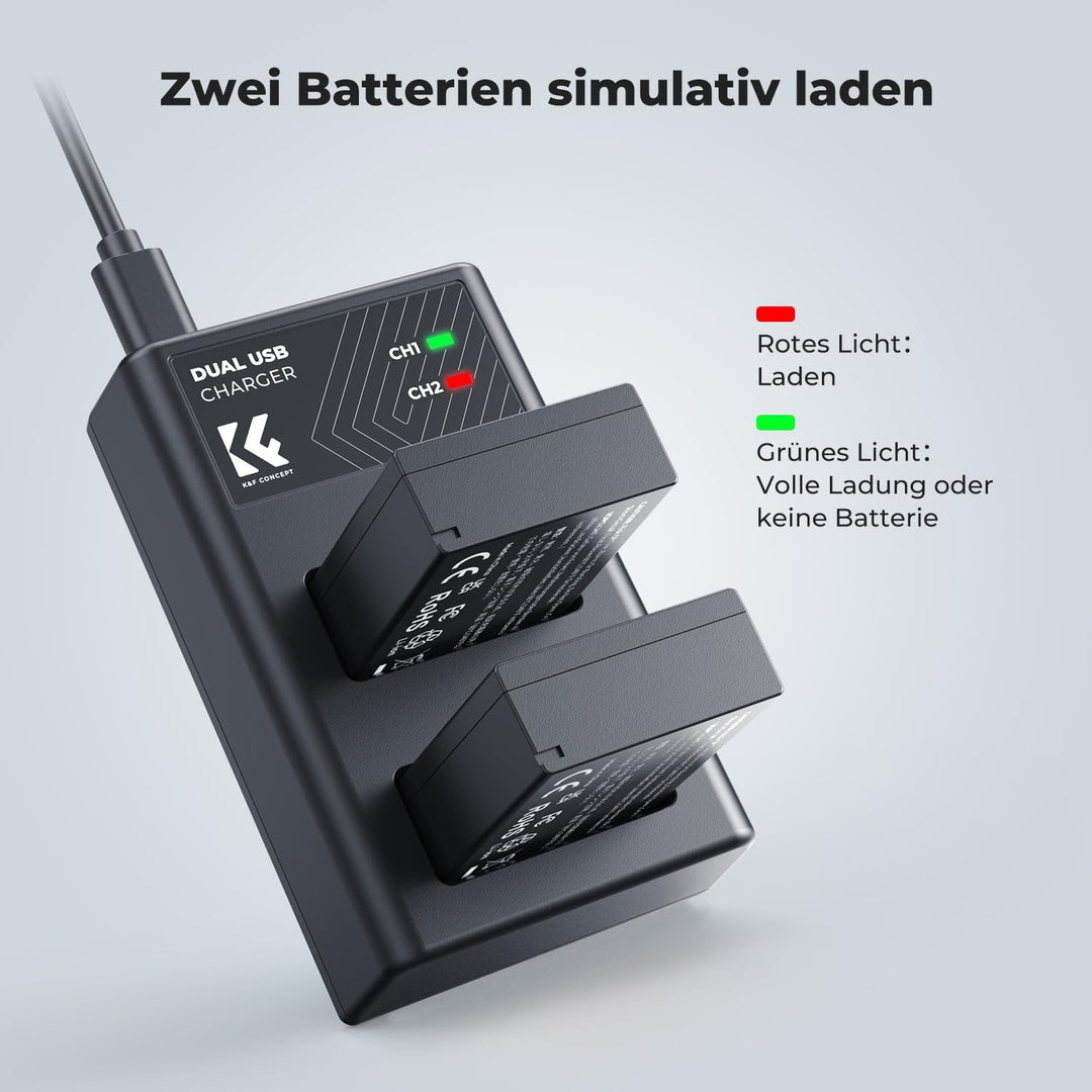 LP-E17 Kameraakkus Ladegerät 1250mAh ，K&F Concept Batterie Ladeset für Canon EOS RP,Rebel T8i,T7i,T6