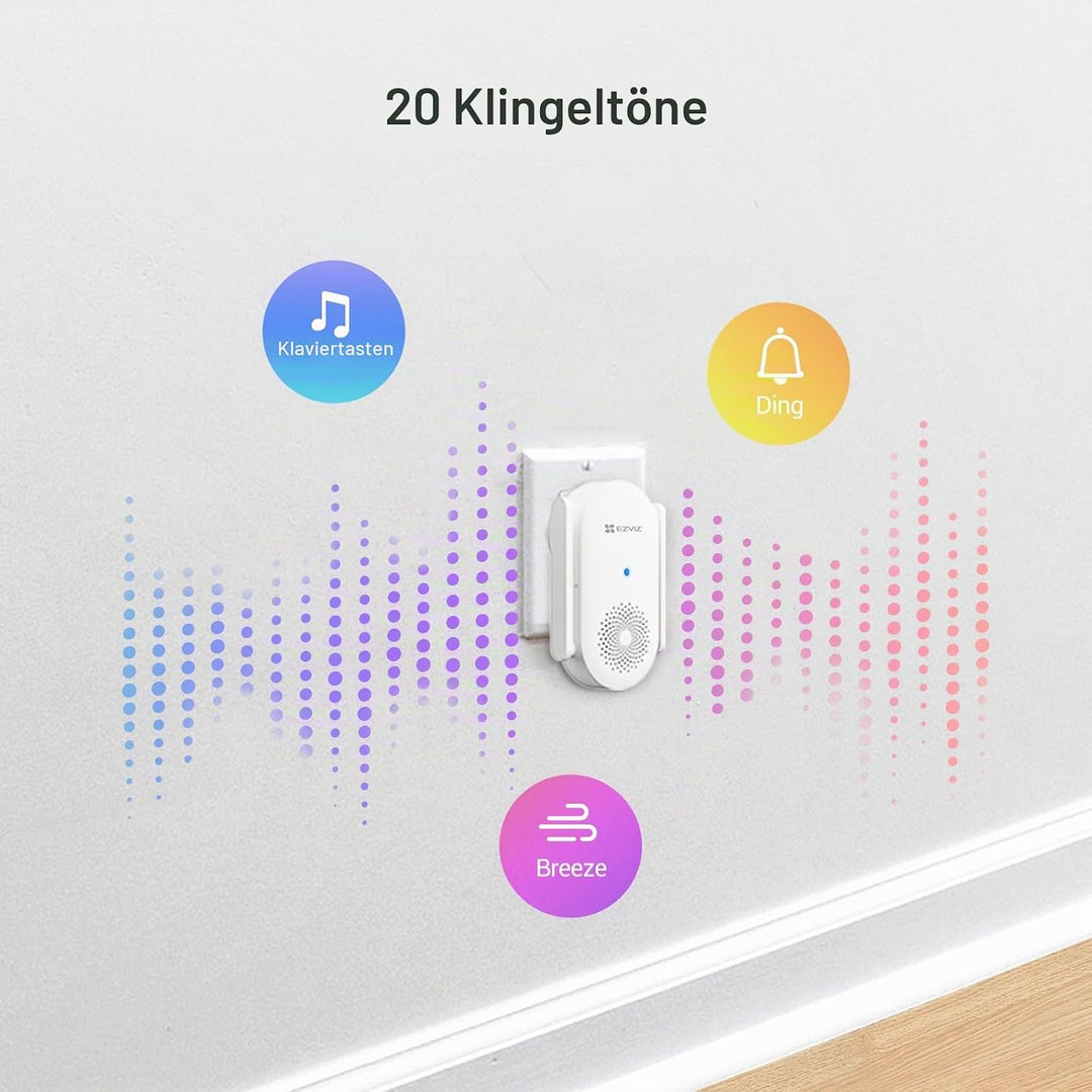 EZVIZ WLAN Türklingel für den Innenbereich, Lautstärke einstellbar von 0 bis 72 dB, 20 Klingeltöne,