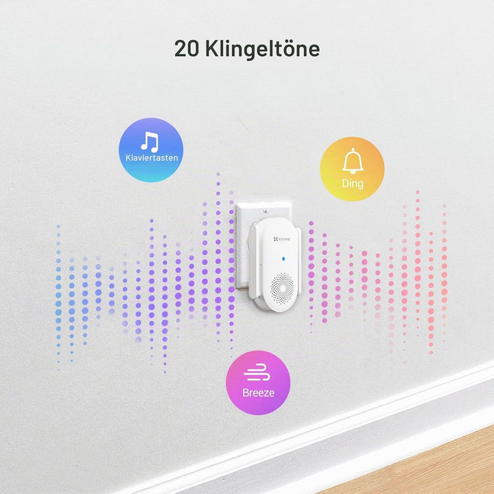 EZVIZ WLAN Türklingel für den Innenbereich, Lautstärke einstellbar von 0 bis 72 dB, 20 Klingeltöne,