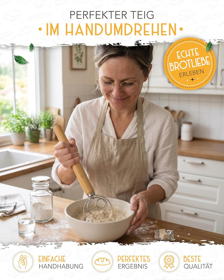 KRUSTENZAUBER Dänischer Schneebesen & Bäckermesser 2er Set [inkl. 20 Rasierklingen] - Teigbesen, Dan