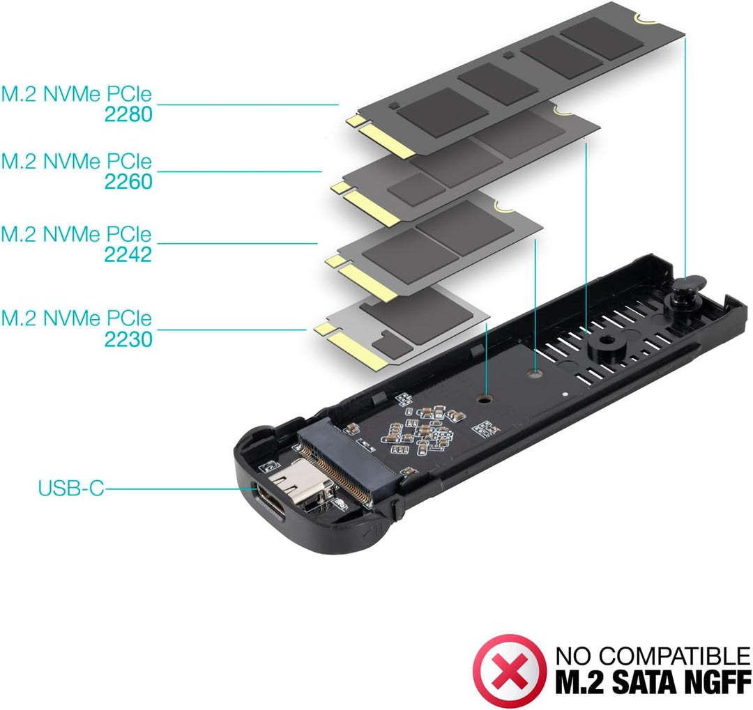 TOOQ TQE-2201B – Externes Gehäuse für M.2 NVMe SSD, Aluminium, Schwarz