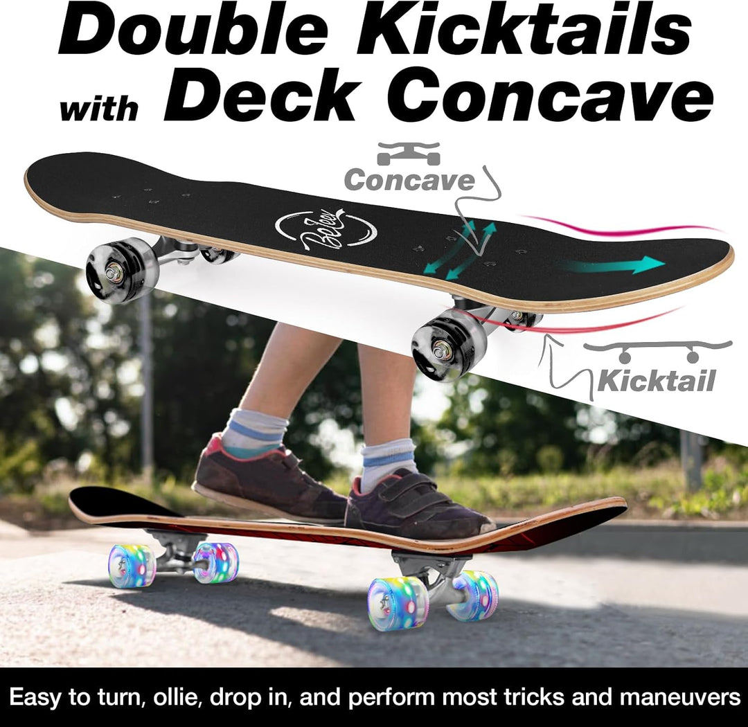 BELEEV Skateboard 31x8 Zoll Komplette Cruiser Skateboard für Kinder Jugendliche Erwachsene, 7-Lagige