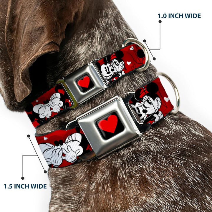 Buckle Down Sicherheitsgurt-Schnalle, Hundehalsband – Mickey & Minnie HUGS & Kisses Posen Rot/Weiss