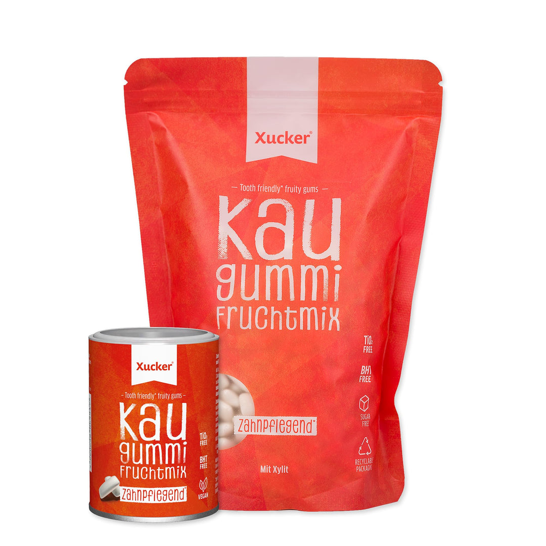 Xucker Zuckerfreie Zahnpflege Kaugummis Fruchtmix - Xylit Kaugummi zuckerfrei mit Frucht-Geschmack I