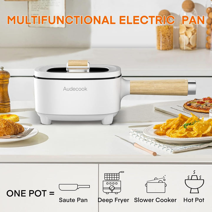 Audecook Hot Pot Elektrisch 2L, Elektrische Pfanne mit Antihaft-Keramikglasur, 20 cm, Tragbarer Mult