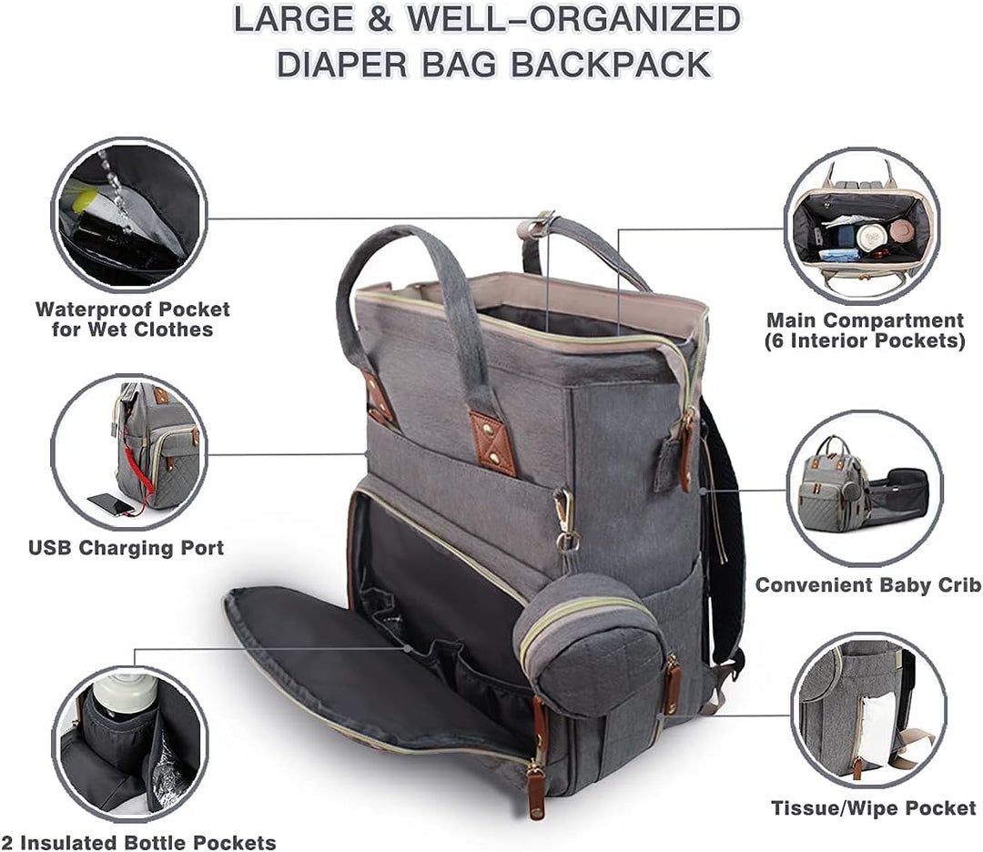 Fexkean Wickeltasche Rucksack Baby Wickelrucksäcke mit Grosser Kapazität Tragbare Reisewindeltasche