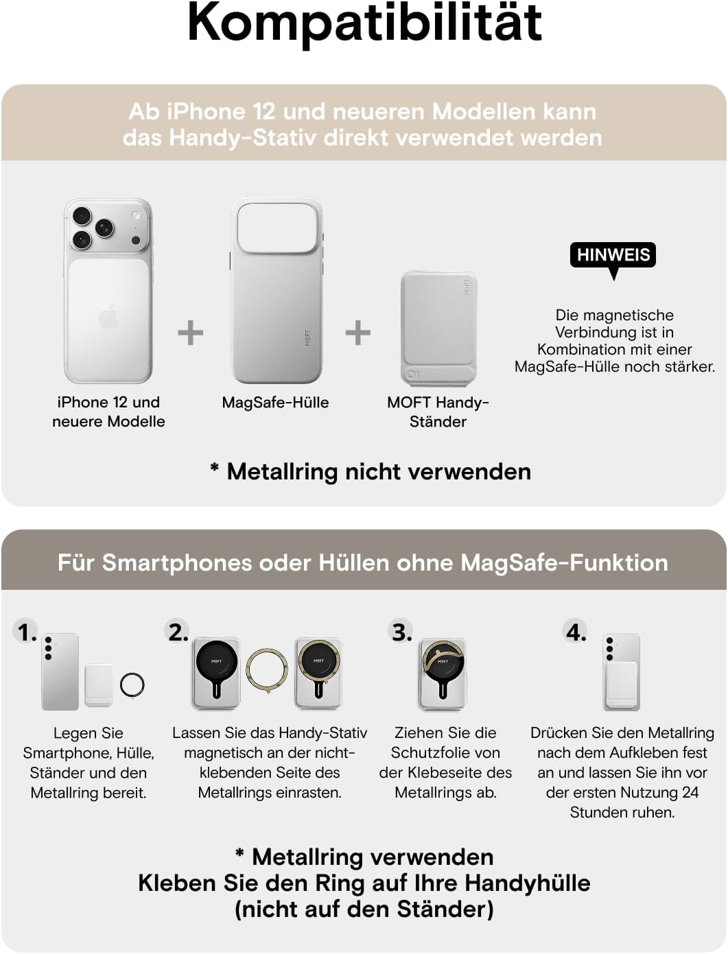 MOFT Handy Stativ für Smartphone, [Ultra Dünn &amp; Tragbar] Faltebar MOVAS Veganes Leder Stativ für Mag