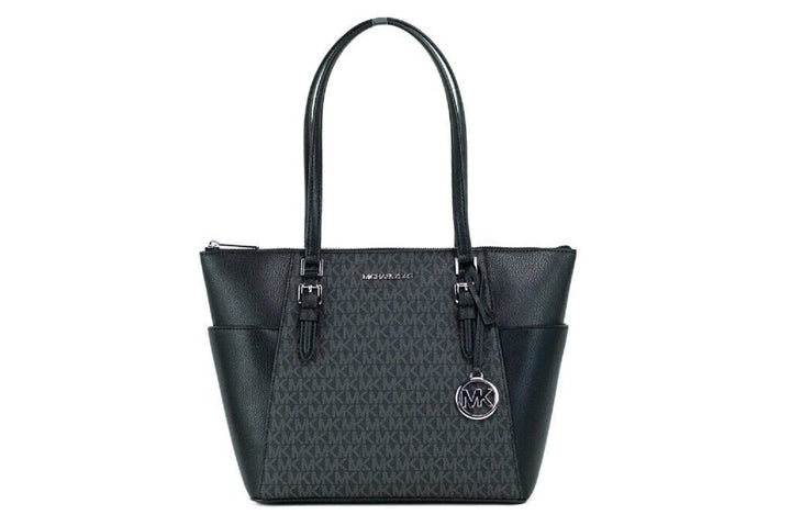 Michael Kors Charlotte Grosse Tragetasche mit Reissverschluss oben Black Sig, Black Sig