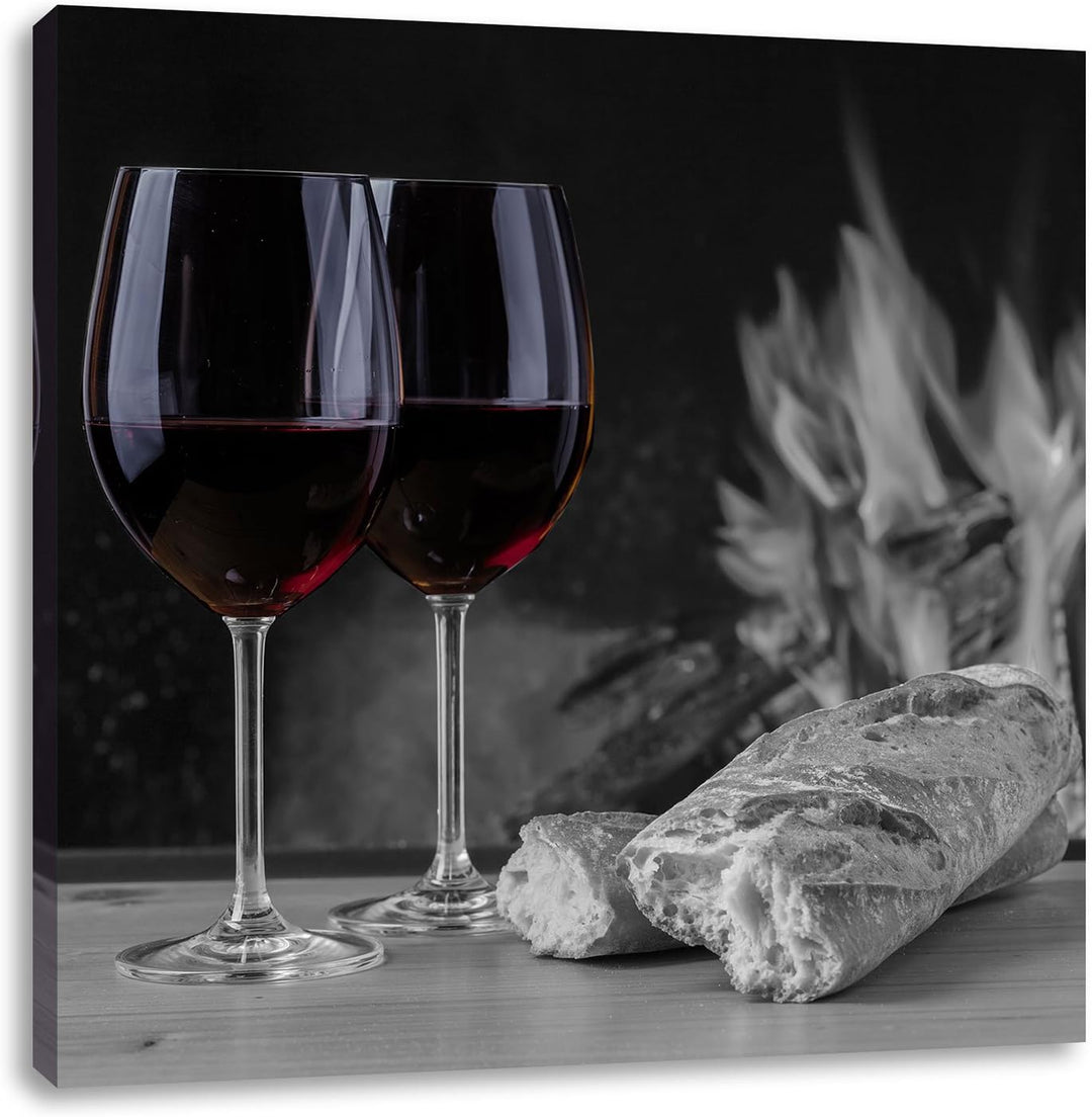 Pixxprint Baguette Wein Picknick als Leinwandbild Quadratisch/Grösse: 70x70 / Wandbild/Kunstdruck/fe