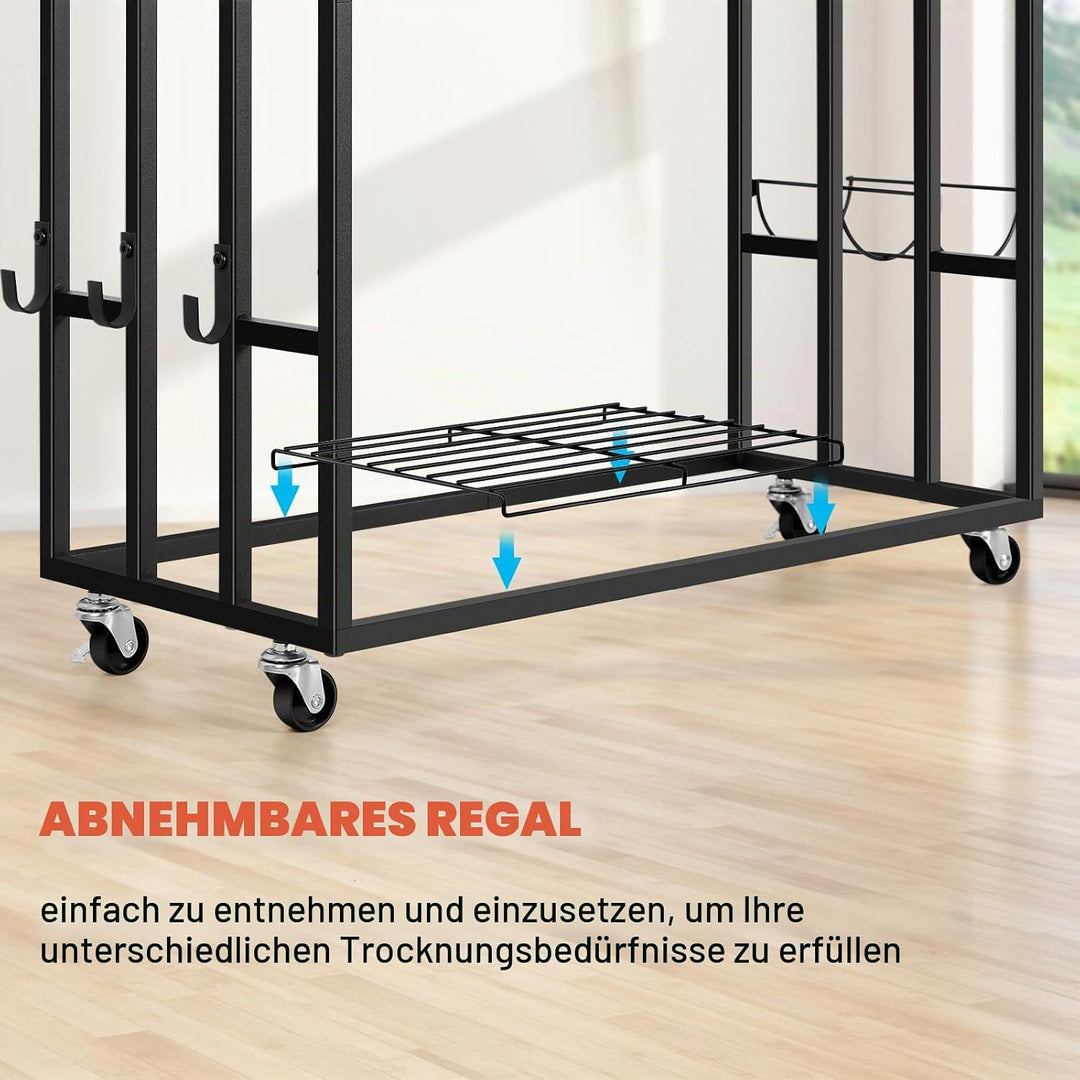 Freistehender Handtuchhalter Ständer Schwarz Handtuch Trocknen und Display Rack mit Rollen, Indoor O