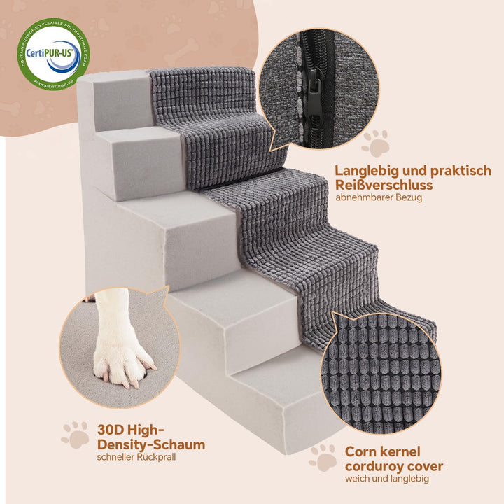 Sytopia Hundetreppe Grosse Hunde 5 Stufen Hoch, Hundetreppe für Bett 60cm, Haustiertreppe waschbar,