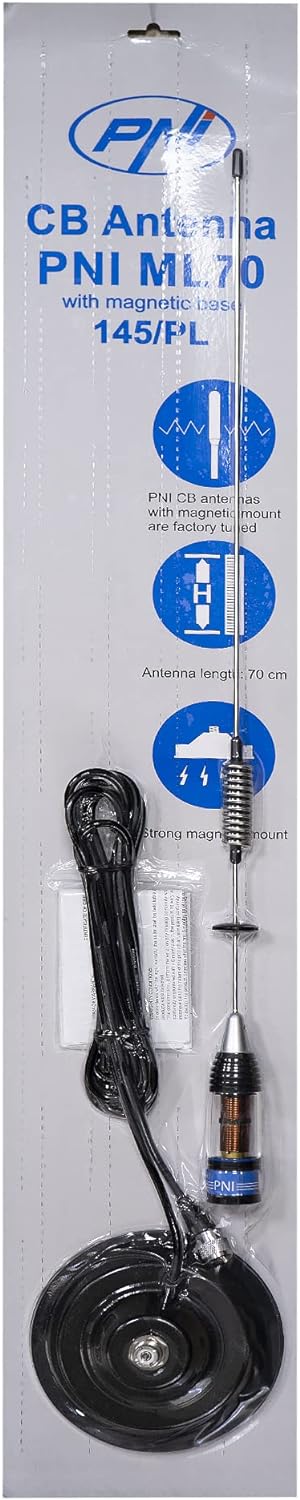 CB-Antenne PNI ML70 PL Verbinder, 145 mm Magnetfuss inklusive, 70 cm, 4 m RG58-Kabel im Lieferumfang