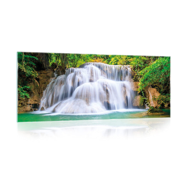 Glasbild Wasserfall Wald Natur Landschaft 125x50 cm Modern Glasbilder Wohnzimmer Schlafzimmer Badezi