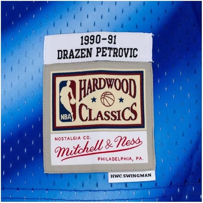 Mitchell & Ness Dražen Petrović #3 New Jersey Nets 1990-91 Swingman NBA Trikot Blau S Blau, S Blau