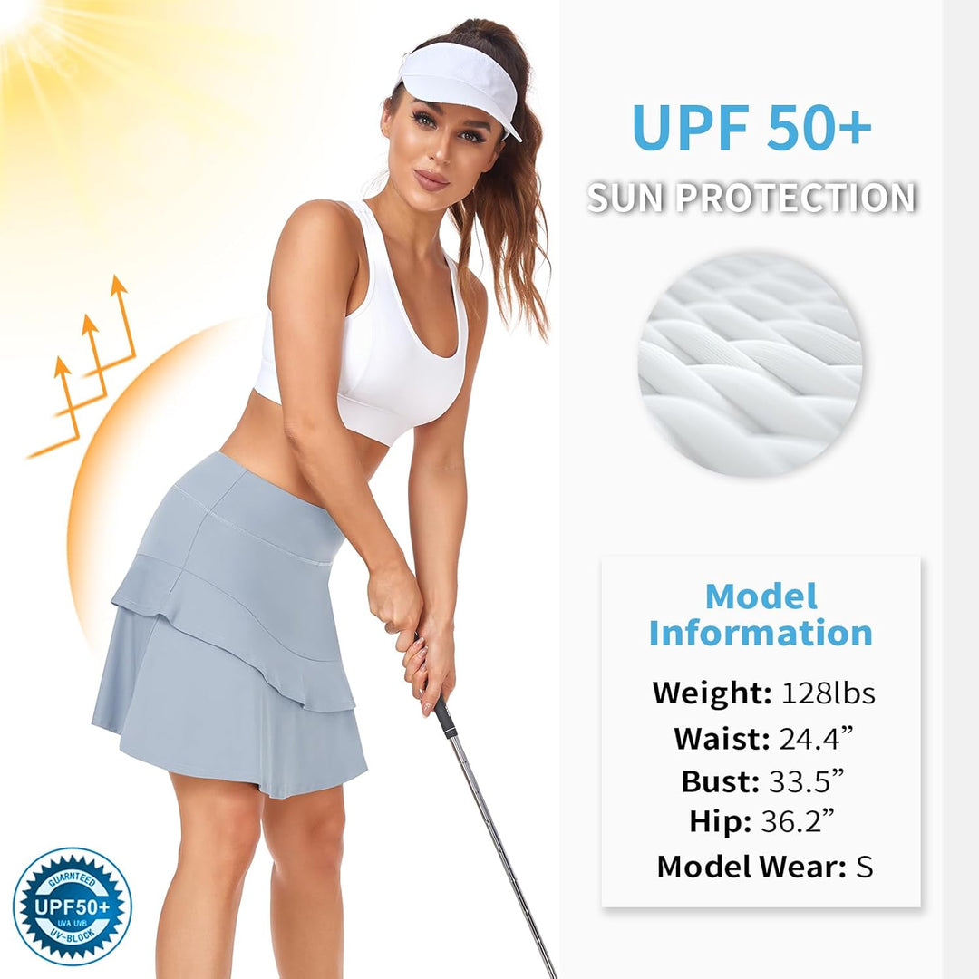 Soneven Hosenrock Damen Knielang Tennis Rock mit Hose Drunter Mädchen Pleated Wanderrock Sommer Spo