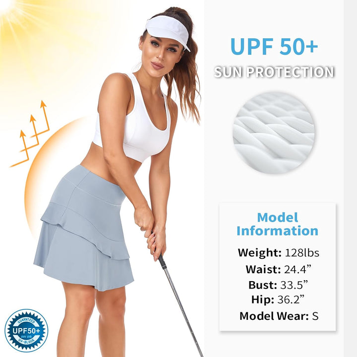 Soneven Hosenrock Damen Knielang Tennis Rock mit Hose Drunter Mädchen Pleated Wanderrock Sommer Spo