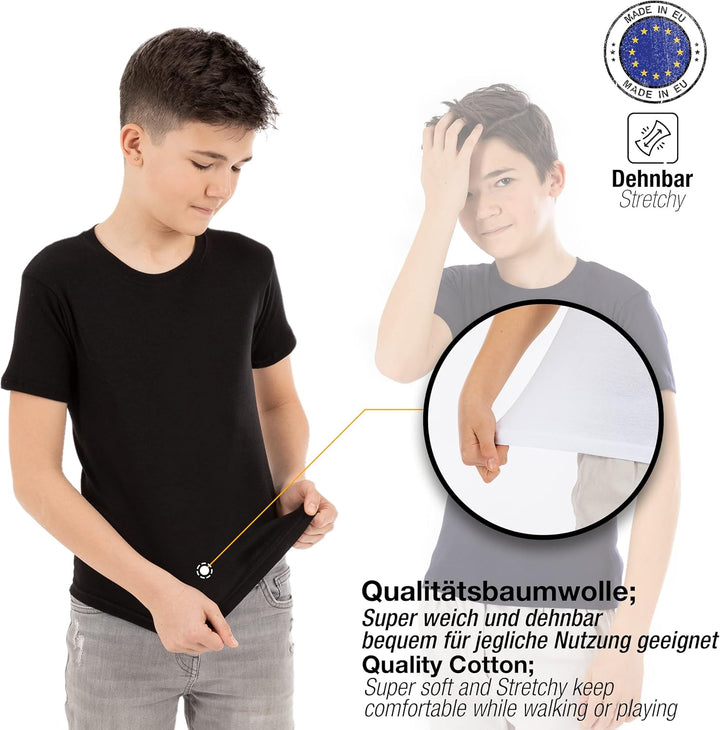 LOREZA ® 5er Pack Kinder Jungen Mädchen Unterhemd Kurzarm T-Shirt 100% Baumwolle Feinripp Unisex 104