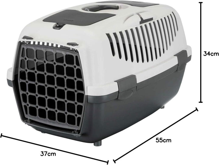 TRIXIE Transportbox Capri 2 – XS-S: 34 × 31 × 55 cm, hellgrau/flieder, Transportbox für Hunde bis 8