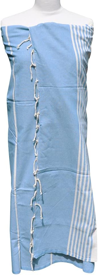 LES POULETTES -Handtuch Cotton Grosse Fouta Hammam oder Strand Kleine Weisse Streifen 150 x 250cm -