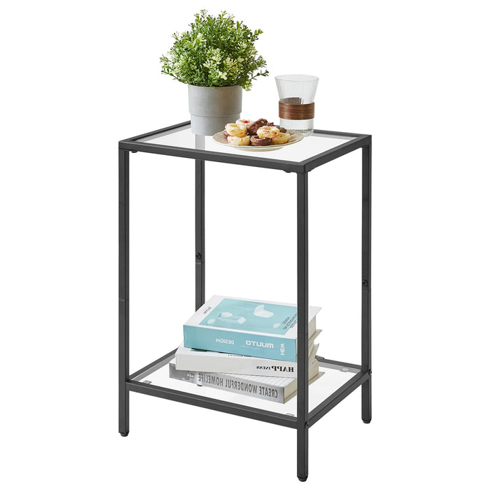YMYNY Beistelltisch, Quadratischer Couchtisch, Sofatisch, Glastisch, Metallrahmen, aus gehärtetem Gl