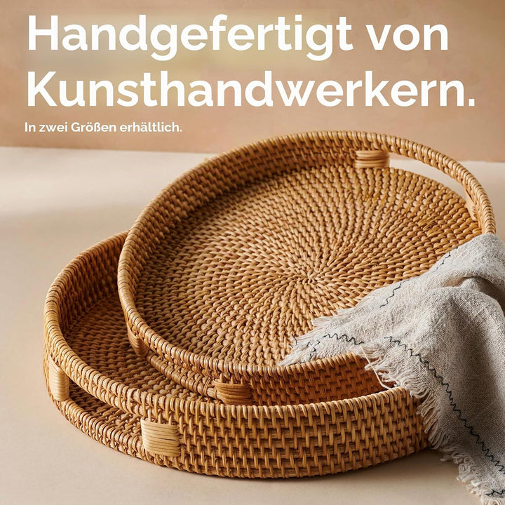 Jungle Culture Rattan-Serviertablett 34cm / 13,8" • Gewebte Serviertabletts mit Griffen für zu Hause