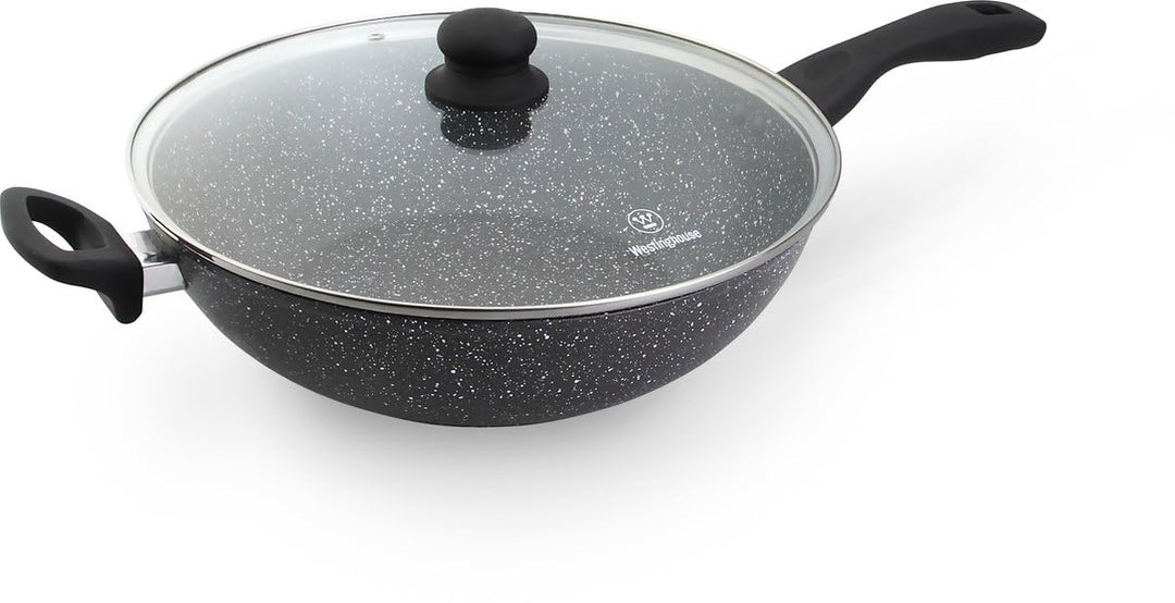 Westinghouse Black Marble Wokpfanne Ø32 cm, Mit Deckel, Induktion & Alle Herdarten, PFOA-Frei, Non S