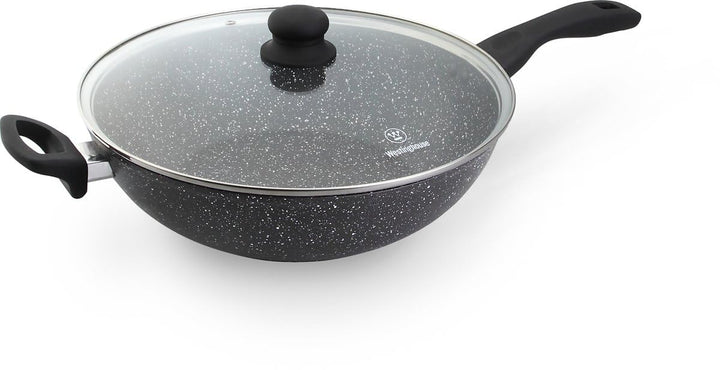 Westinghouse Black Marble Wokpfanne Ø32 cm, Mit Deckel, Induktion & Alle Herdarten, PFOA-Frei, Non S