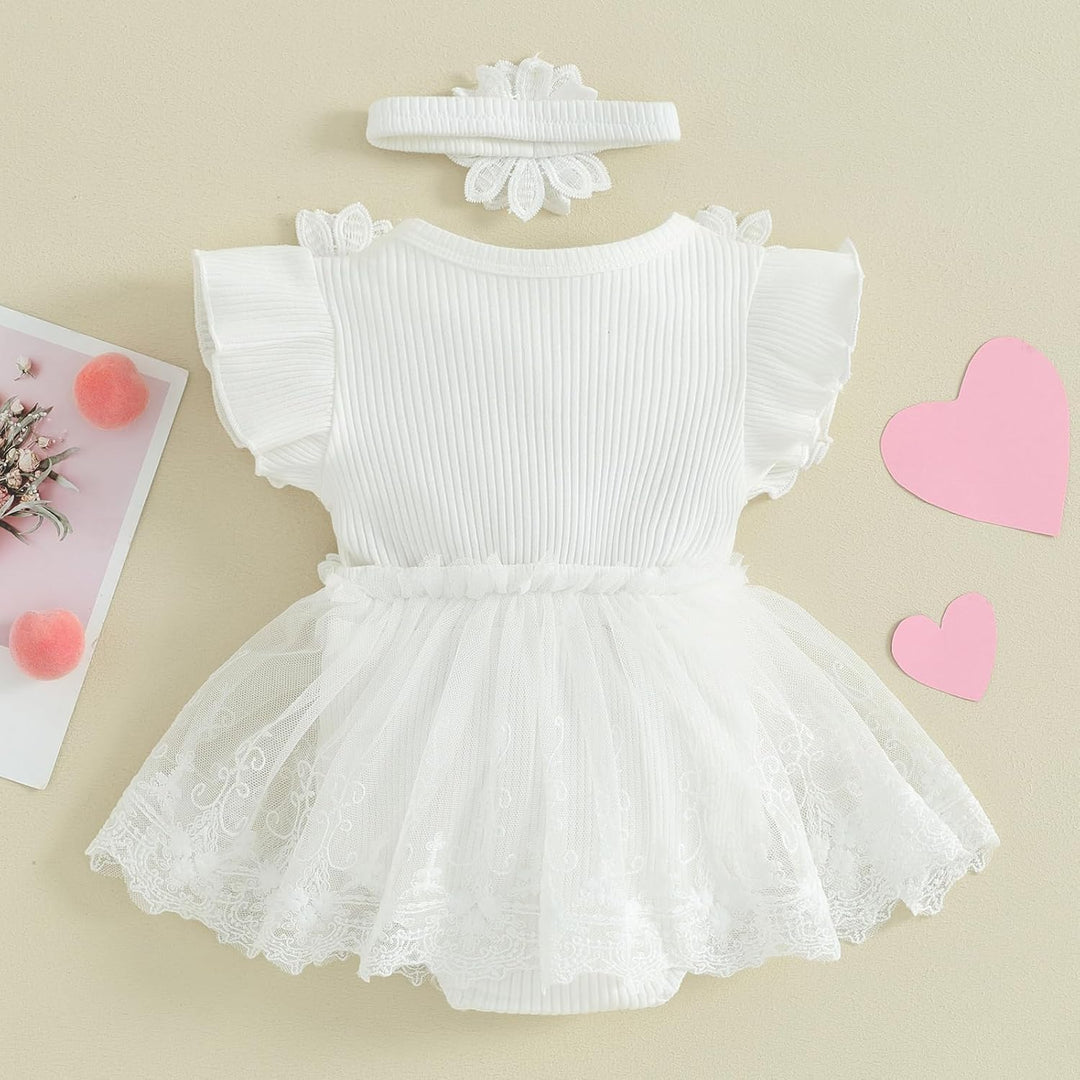 Baby Mädchen Sommerkleidung Spitzen-Strampler Erdbeer-Druck Ärmelloser Body Kleid Stirnband Sets Neu