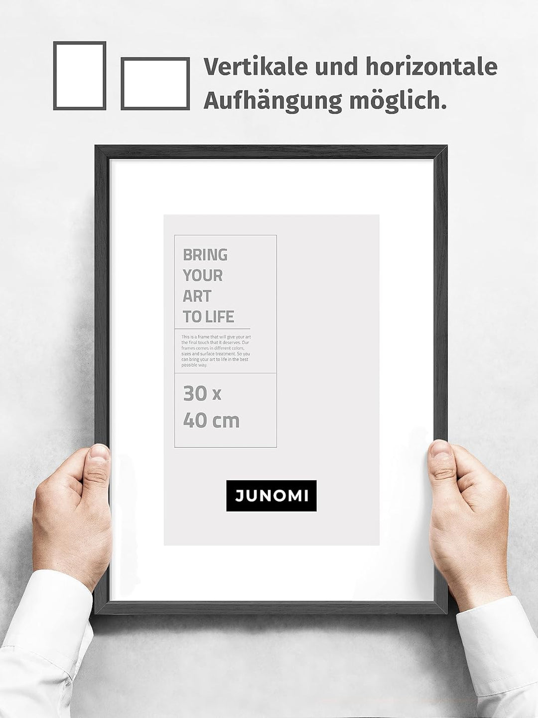 JUNOMI® 2 x Bilderrahmen 30 x 40 cm Holz | Farbe Schwarz | Bilderrahmen Schwarz mit bruchsicherem Ac