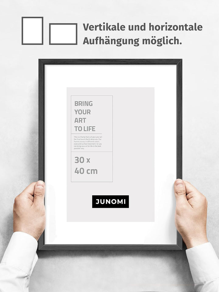 JUNOMI® 2 x Bilderrahmen 30 x 40 cm Holz | Farbe Schwarz | Bilderrahmen Schwarz mit bruchsicherem Ac