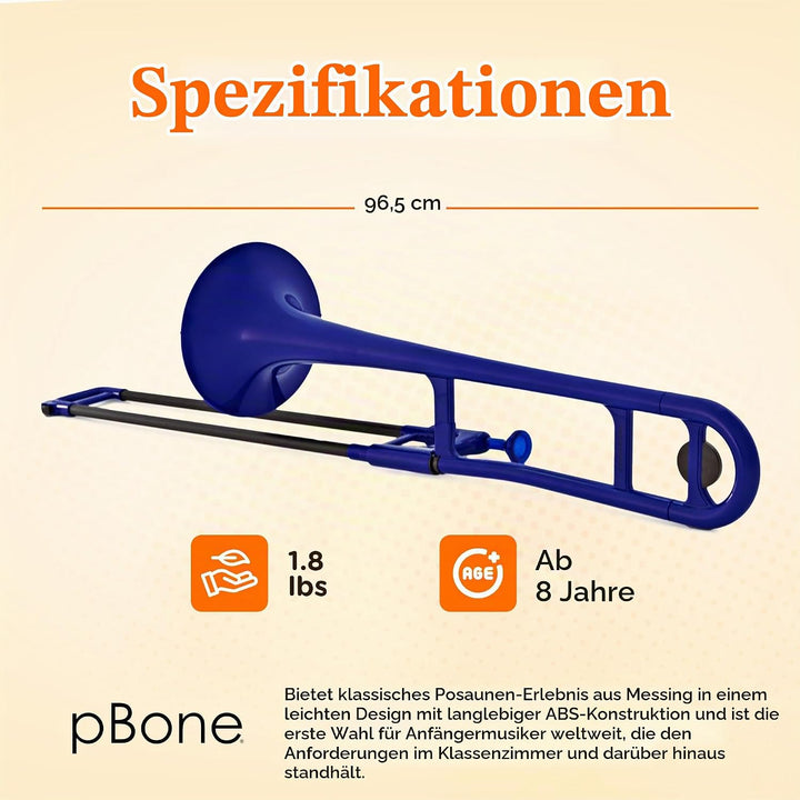 pBone PBONE1-BL Kunststoff Posaune blau mit Tasche und Mundstück