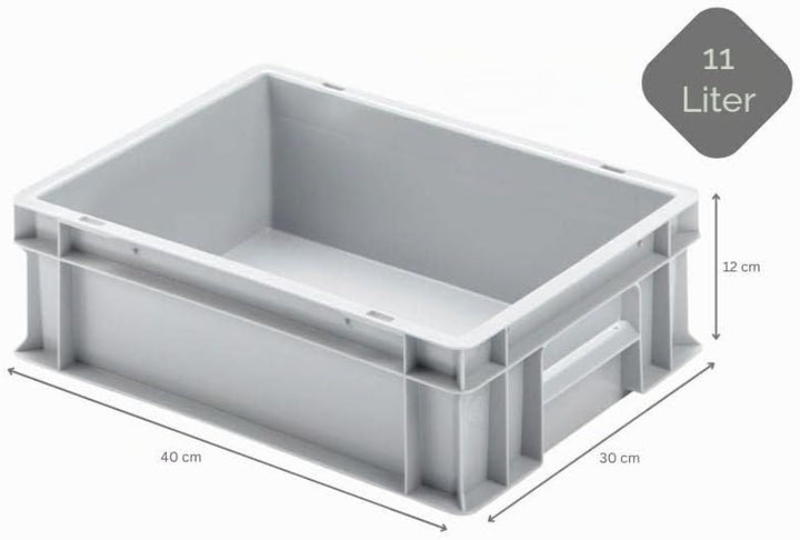 SuperSparSet 16x Eurobehälter mit geschlossenem Griff | HxBxT 12x30x40cm | 11 Liter | Grau | Eurobox