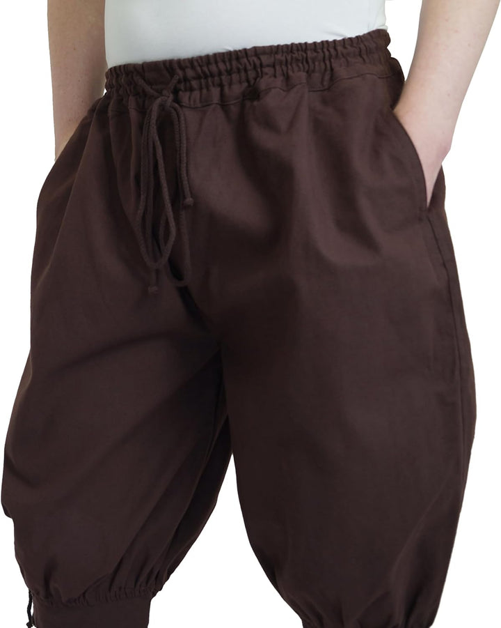 MAYLYNN Mittelalter Hose mit Taschen und Schnürung Wikinger Kelte, braun, Grösse:M M Braun, M Braun