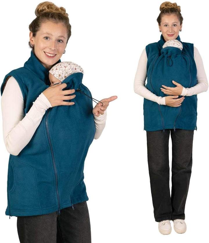 Viva la Mama - Trageweste aus Fleece, Winter Zusatzweste für Tragejacken - RERIK S 4in1 I Petrol, S