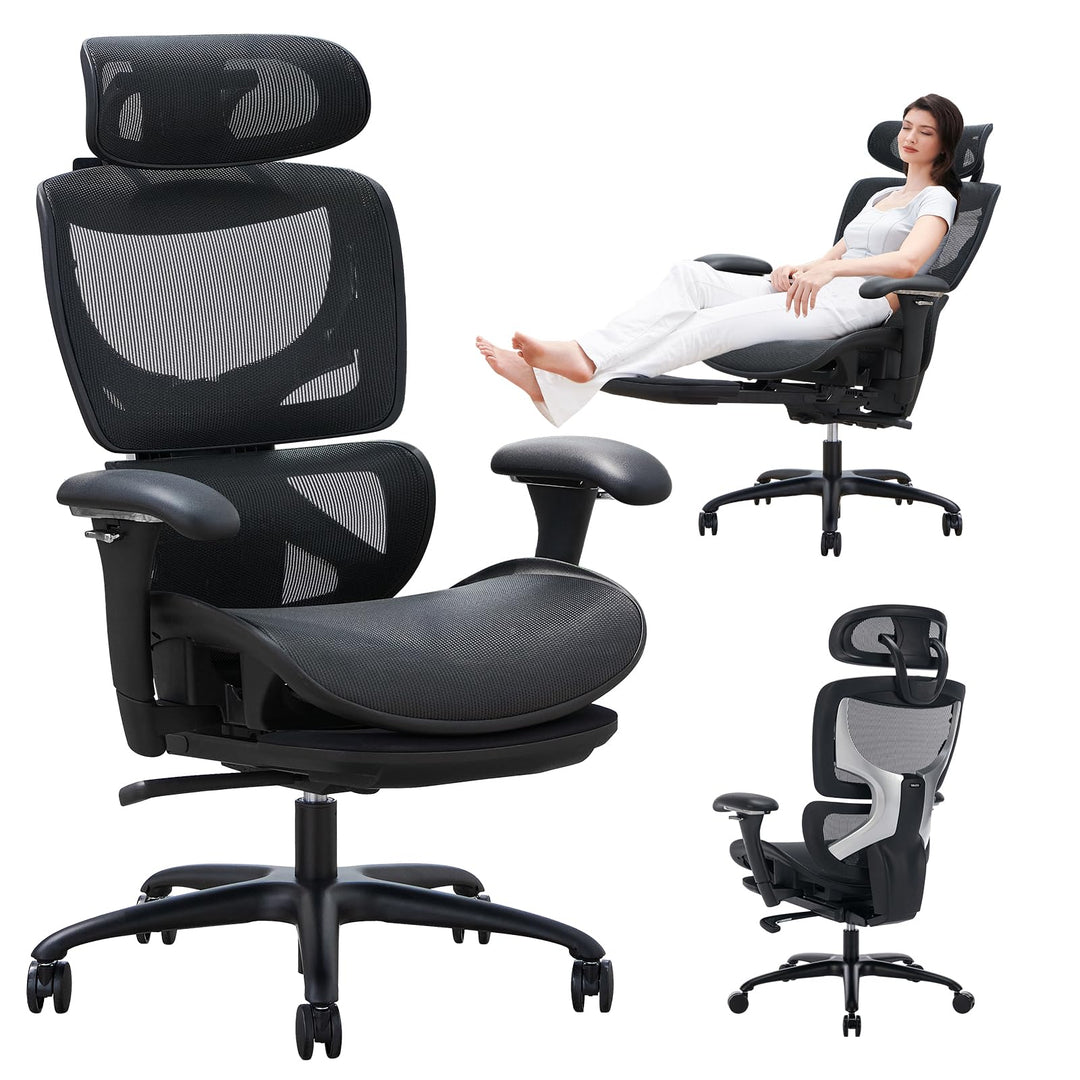 COLAMY Ergonomischer Bürostuhl mit Fussstütze – Chefsessel mit hoher Rückenlehne, Verstellbarer Kopf