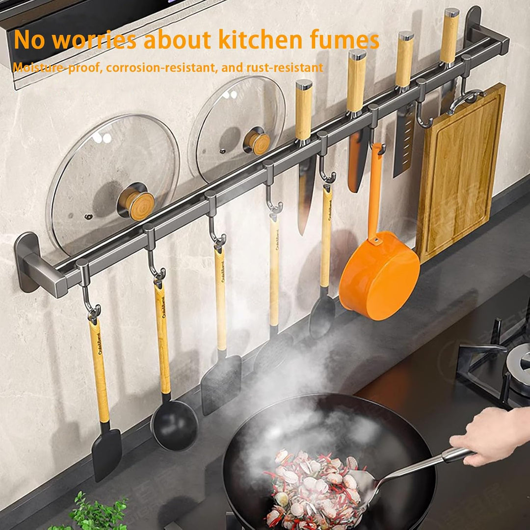Hakenleiste Küche ohne Bohren mit Messerhalter und Topfdeckelhalter, Küchenutensilienhalter Wand aus