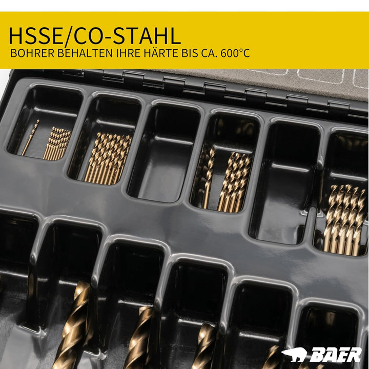 BaerCoil BAER Spiralbohrer HSSE Extrem-Bohrer Magazin (93-teilig - 0,5mm steigend) 1-13 mm - Spiralb