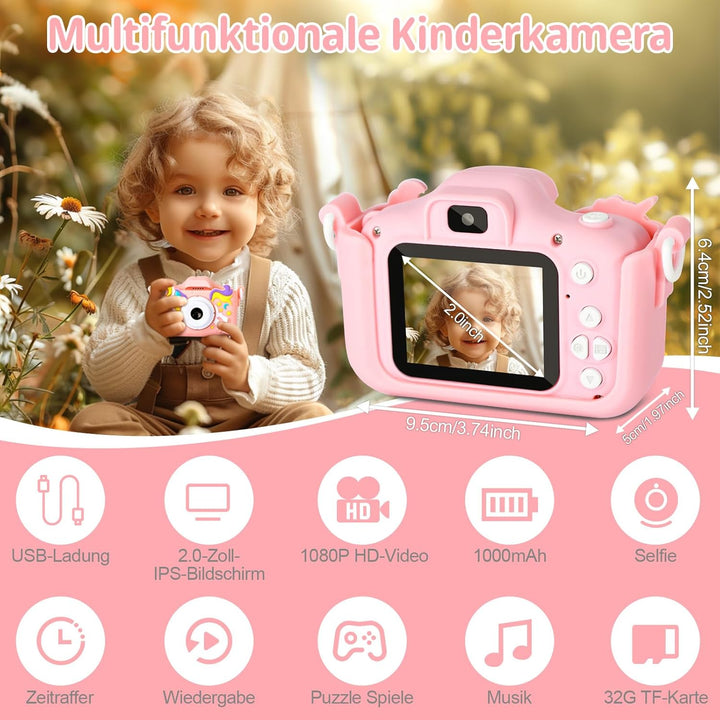 BNEHHOV Kinderkamera 2,0-Zoll-Bildschirm 1080P Kinder Kamera Fotoapparat Kinder mit 32GB SD-Karte Se