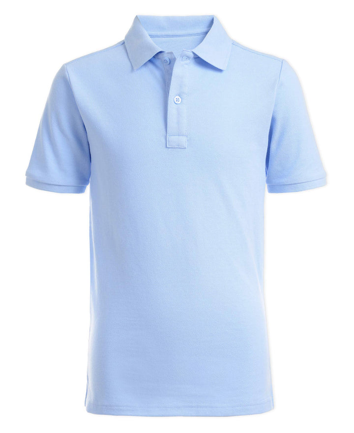 Nautica Boys School Uniform Short Sleeve Pique Polo, Light Blue, 10-12 Husky