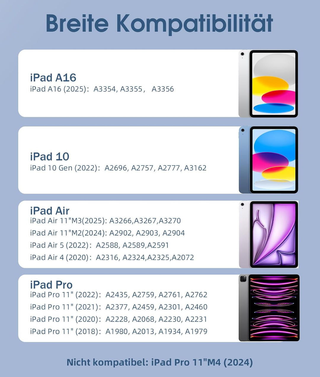 Vobafe Hülle mit Tastatur für iPad A16 11 Generation 2025/10 Gen 2022 10,9", Air 11 Zoll M4 2026/M3/