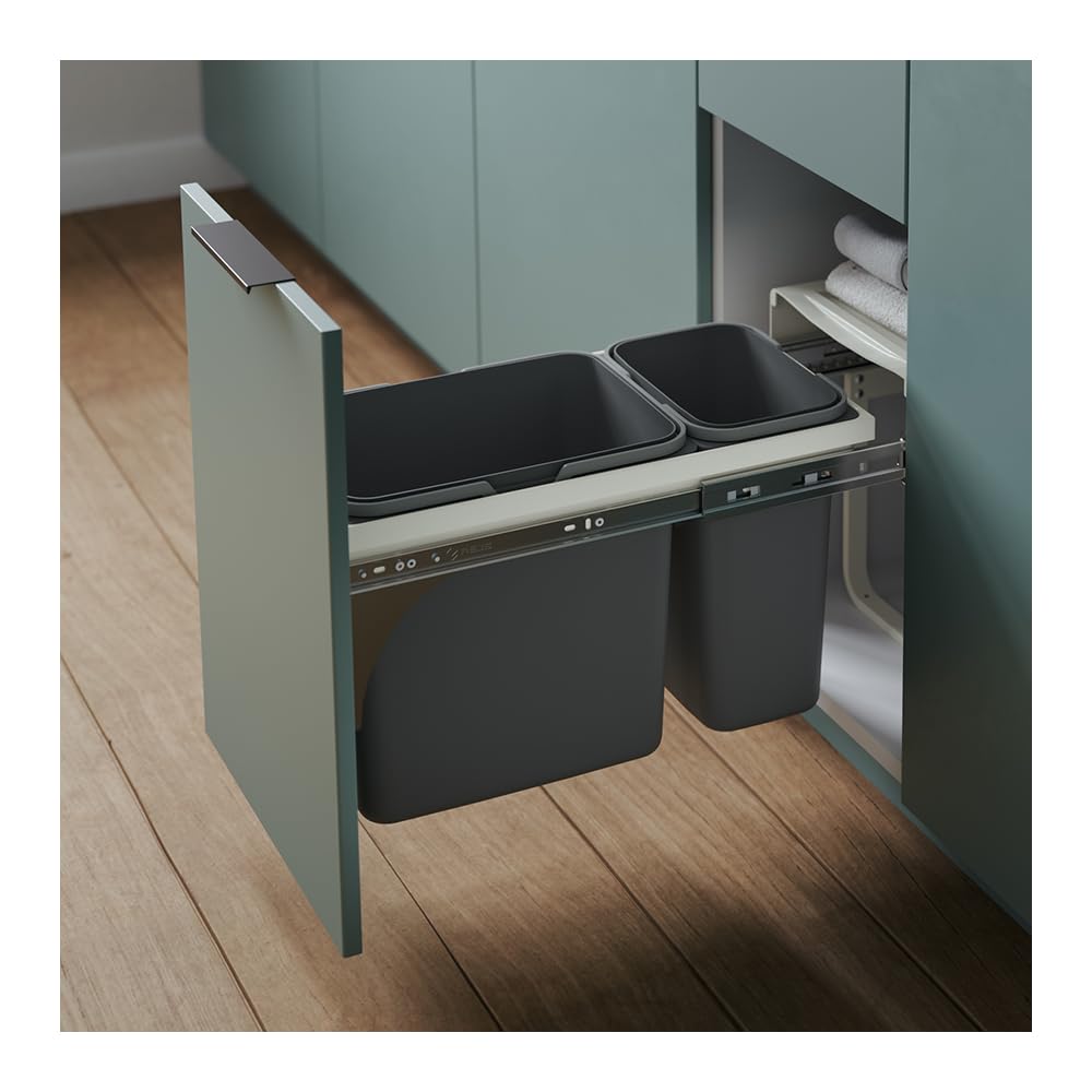 REJS Einbau-Mülleimer für 30 cm Schrank 2-fach Abfallsystem mit Deckel Soft-Close & Vollauszug 1 x 1