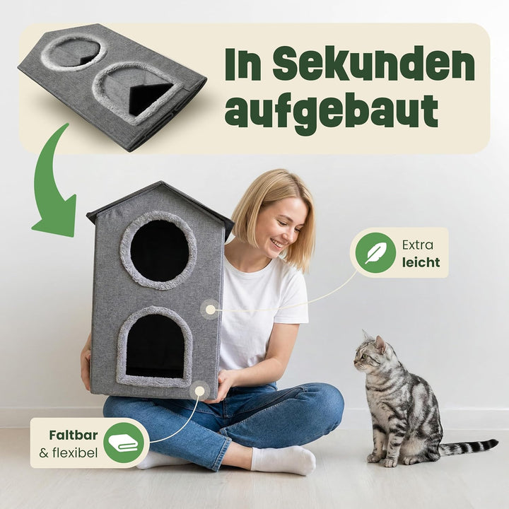 zooprinz katzenhöhle cat cave – kuschelhöhle für Katzen & grosse Katze, warmes katzenbett beige mit