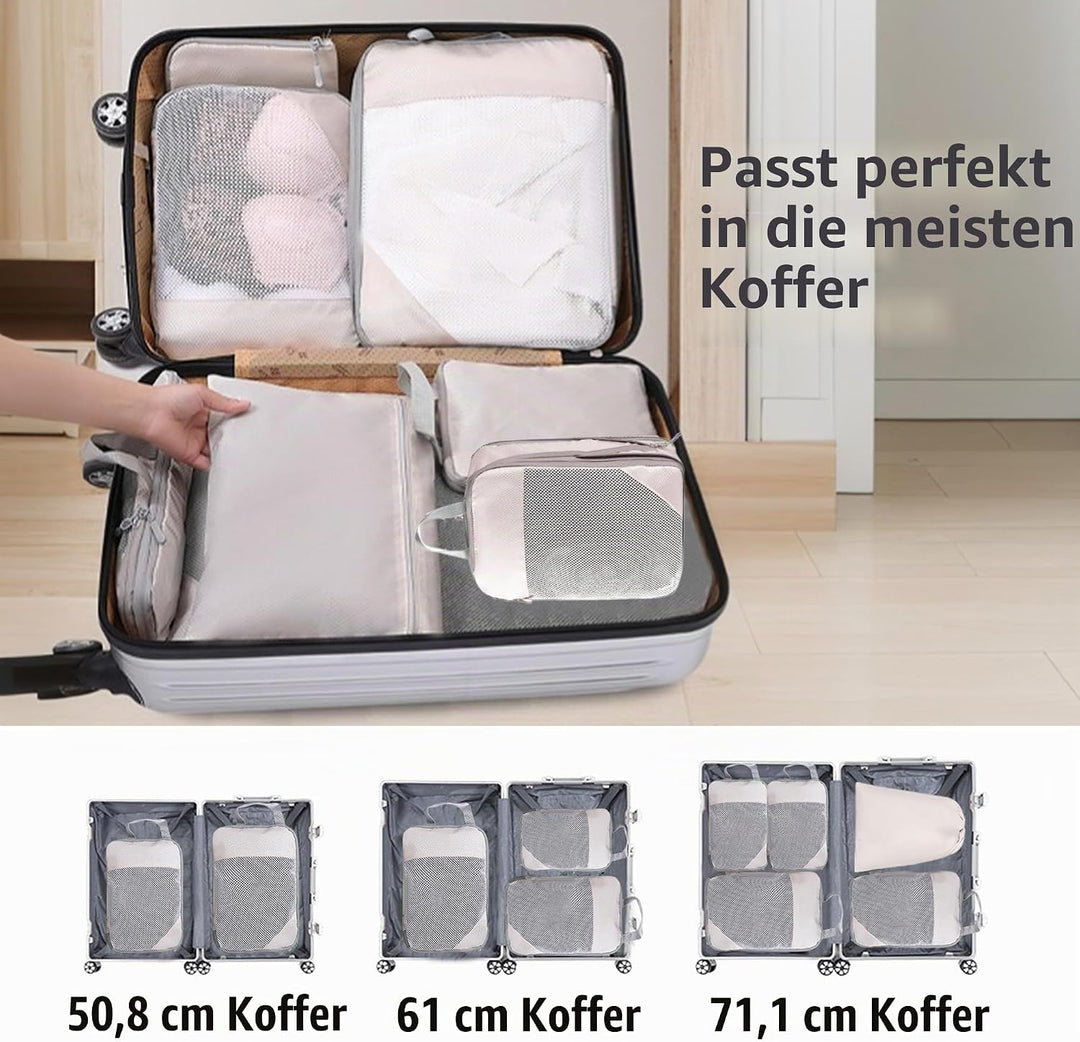 Kompressionspackwürfel für Koffer, 8 Stück erweiterbare Reisepackwürfel für Rucksack, ultraleichte R