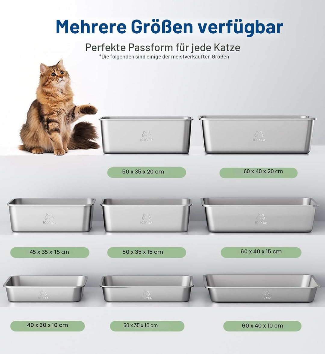 Edelstahl Katzenklo, Grosse Katzentoilette, XXL Katzentoilette Edelstahl Offen, Metall Katzenklo für