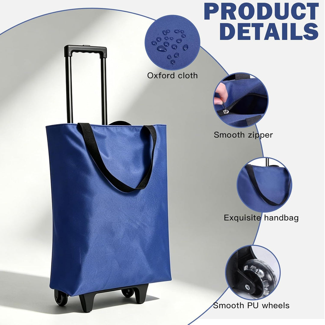 2-in-1 Einkaufstrolley, 30x20x42cm Einkaufstasche auf Rollen, Tragbare Multifunktionale Faltbare Ein
