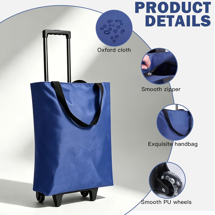2-in-1 Einkaufstrolley, 30x20x42cm Einkaufstasche auf Rollen, Tragbare Multifunktionale Faltbare Ein